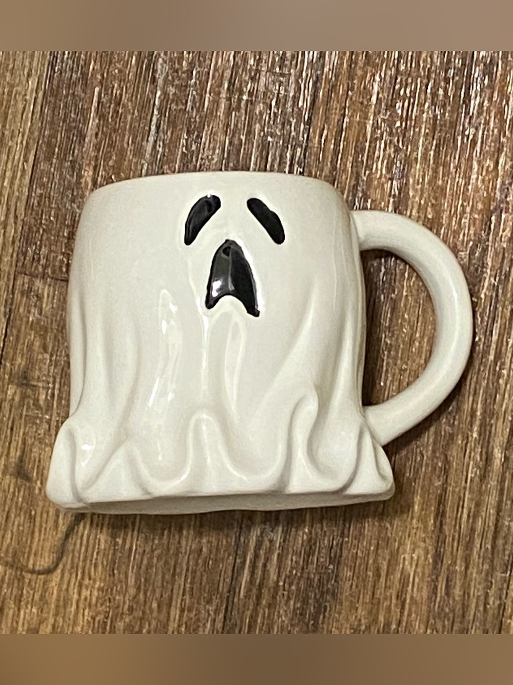 Halloween Ghost Sad Face Coffee Mug Cup By Janelle Penner Wavy Bottom 14oz White